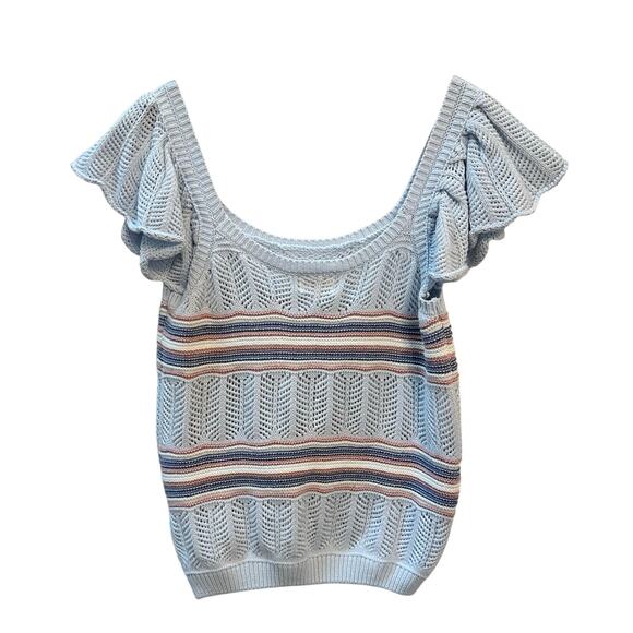 NWT BiBi Stripped Knit Too Flutter Sleeves baby Blue Women’s XL‎ - Picture 2 of 8